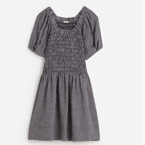 Madewell Smocked U-Neck Mini Dress in Gingham NWT - Picture 2 of 8